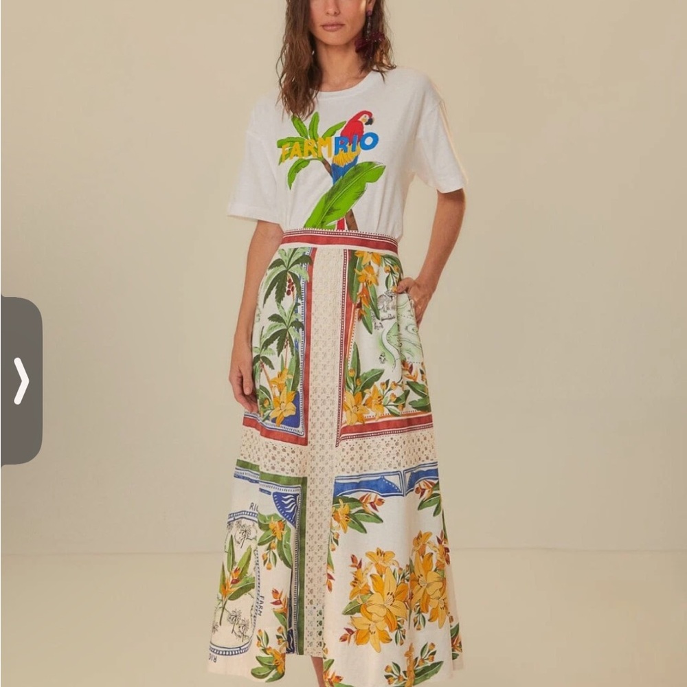 FARM Rio Floral Patchwork A-Line Skirt